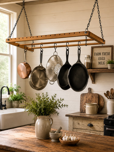 Wooden hanging ceiling pot - ceiling, pan
